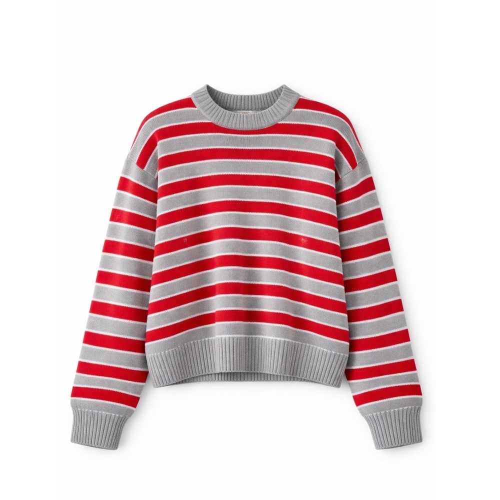 Frankies‎ Bikinis Sloane Oversized Knit Cotton Striped Crewneck Sweater Size xs